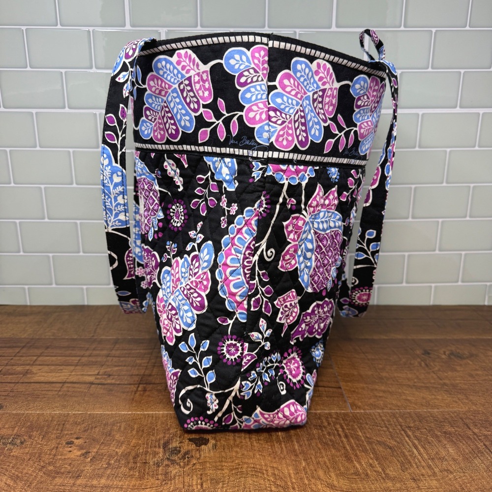 Vera Bradley Alpine Floral Quilted Tote Bag Monogram NPM Blue Purple Plaid - Picture 3 of 14